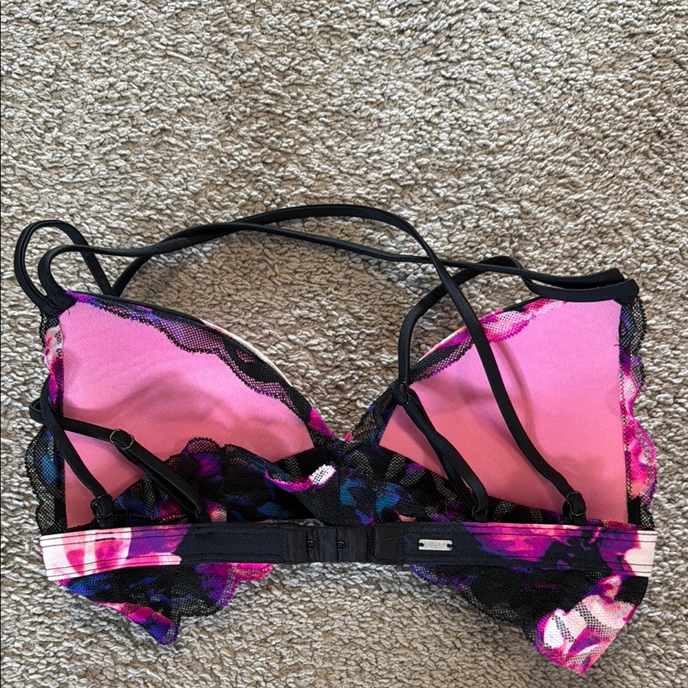PINK Victoria's Secret Black and Pink Floral Bra - Picture 2 of 2